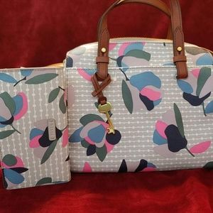 NWT Fossil Rachel Floral Multiwhite Purse and Wallet Set